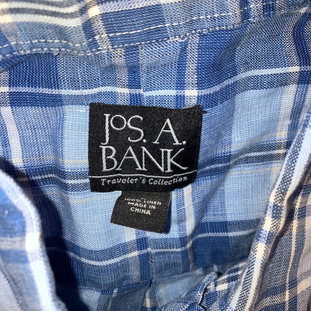JOS A BANK Traveler's Collection Linen Button‎ Down Plaid Shirt Men Large - Picture 6 of 9